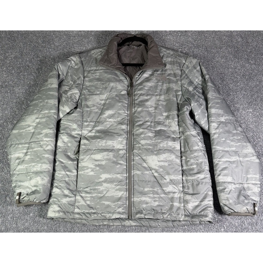 The North Face Jacket Mens Medium Light Gray Camo Quilted Puffer Insulated Warm